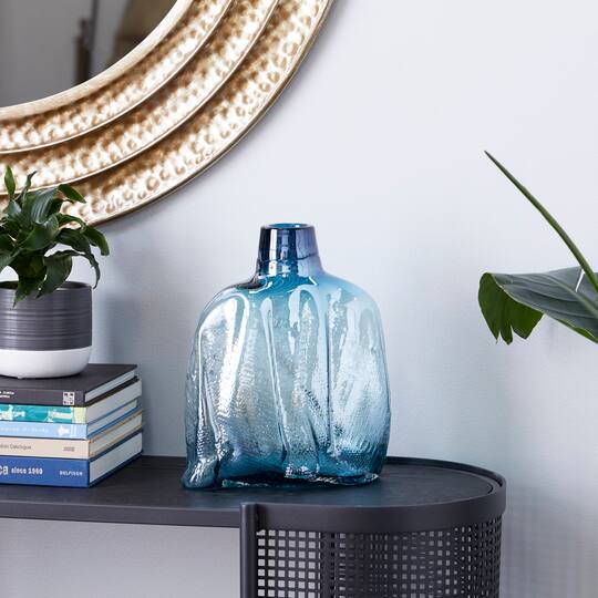 12" Blue Modern Style Glass Bottle Vase